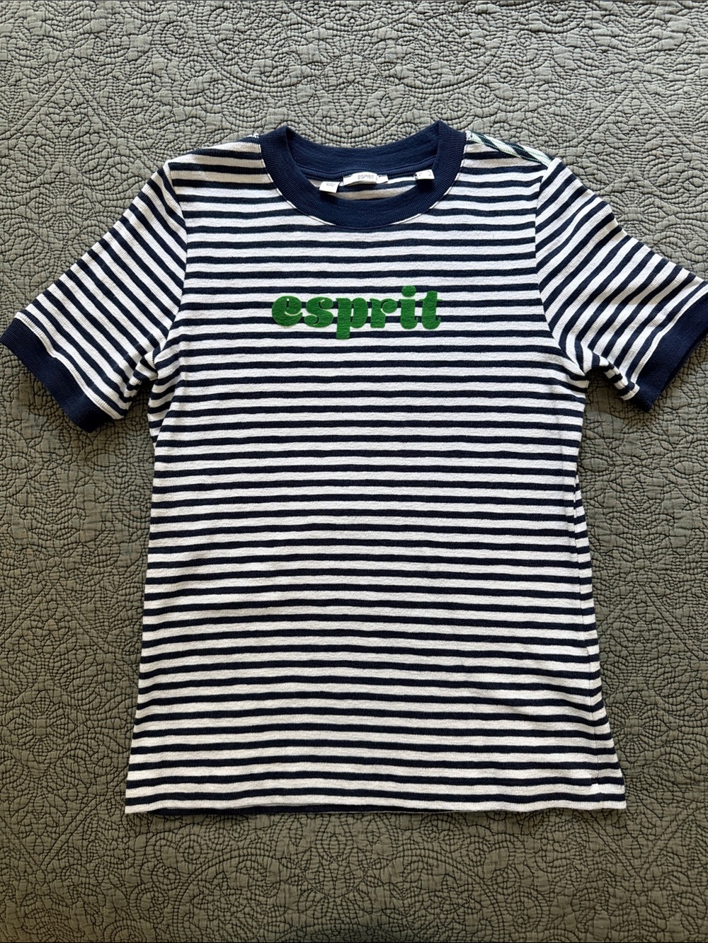 Esprit Navy & White Striped Tee with Green Logo